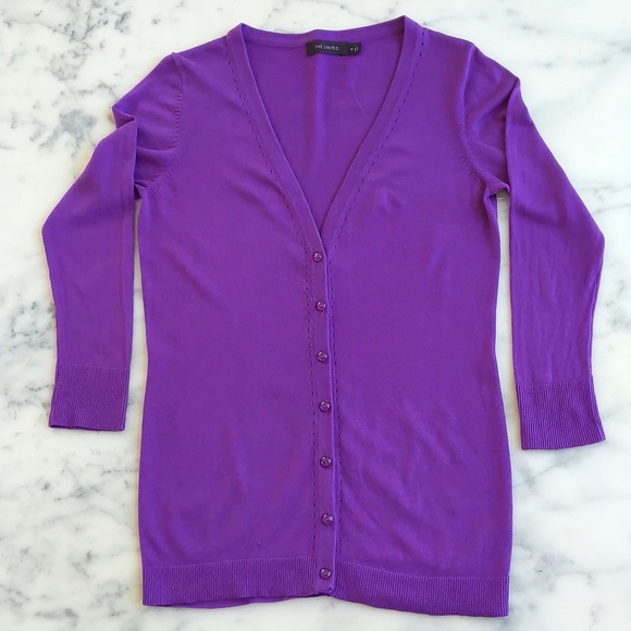 NWOT. The Limited 100% Cotton Purple Knit Cardigan with 3/4 sleeve. - Picture 3 of 4